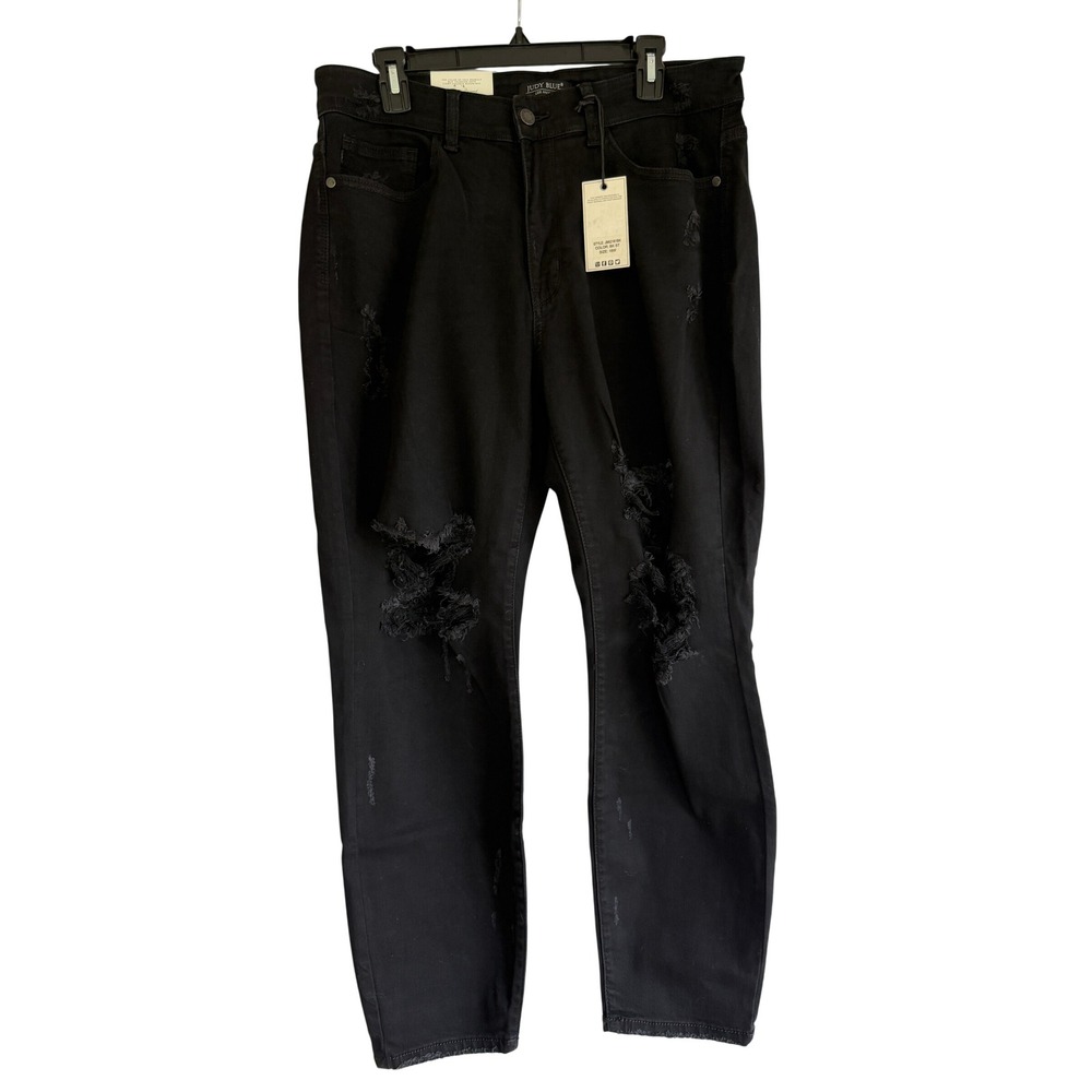 Judy Blue Black Boyfriend Fit Distressed Jeans JB82161BK-PL 16W NEW
